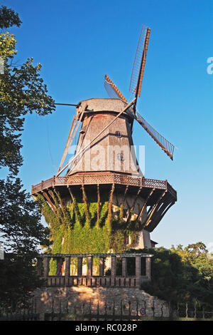 Historische Bockwindmühle in der Nähe von Schloss Sanssouci, Potsdam, Brandenburg, Deutschland, Europa | Historische Windmühle in der Nähe der Burg Sc Stockfoto