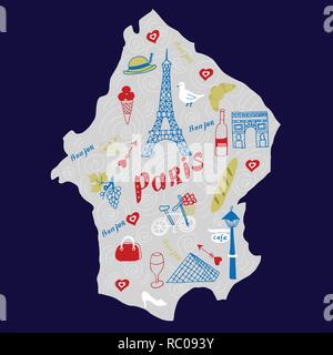 Hand gezeichnete Karte von Paris in doodle Stil. Stock Vektor