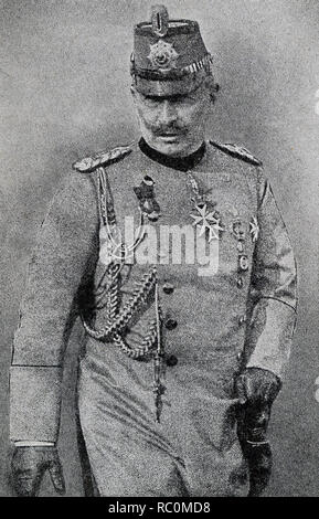 Dieses Bild von 1922 zeigt den Ex-Kaiser Wilhelm II. in die Österreichische Uniform. Er war der letzte deutsche Kaiser (Kaiser) und der König von Preußen. Er dankte am 9. November 1918. Er war der älteste Enkel von Königin Victoria. Er entließ Otto von Bismarck. Stockfoto