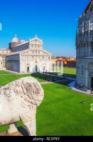 Baptisterium und Dom, Ansicht von oben, Campo dei Miracoli, Pisa, Toskana, Italien, Europa Stockfoto