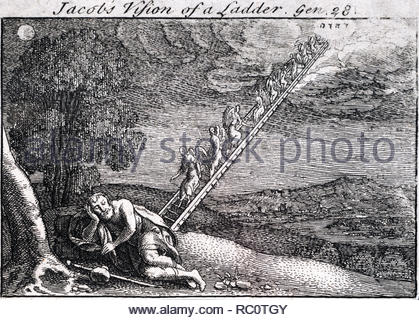 Jacobs Vision einer Leiter zum Himmel, Radierung von Böhmische Kupferstecher Wenzel Hollar aus 1600s Stockfoto