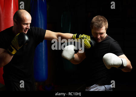 Ein Boxer, Knockout. Ein Mann boxen Stanzen in Kopf Stockfoto