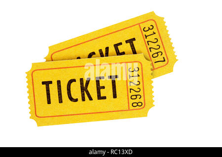 Orange Eintrittskarten isoliert auf weißem Stockfoto
