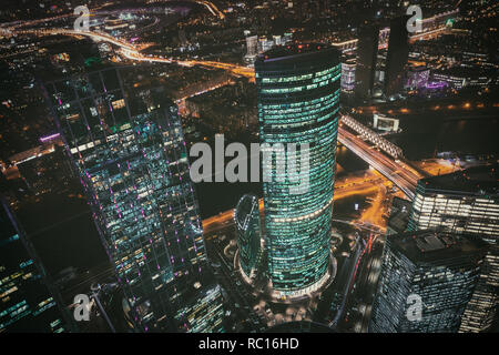 Moscow City business district Nacht Blick von der Aussichtsplattform Stockfoto