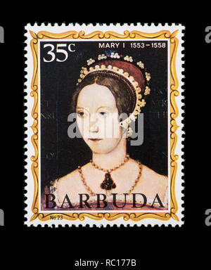 Briefmarke von Barbuda, die ich Maria, der ehemaligen Königin von England Stockfoto