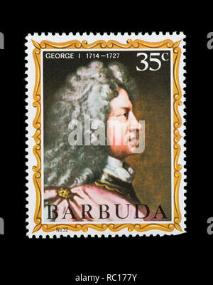 Briefmarke von Barbuda, George I, ehemaliger König von England Stockfoto