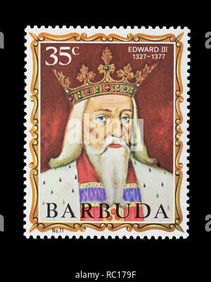 Briefmarke von Barbuda, Edward III, der ehemalige König von England Stockfoto