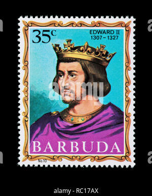 Briefmarke von Barbuda Darstellung von Edward II., König von England Stockfoto