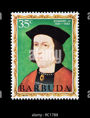 Briefmarke von Barbuda, Edward IV., König von England Stockfoto