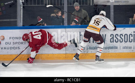 Lausanne, Schweiz. 12 Jan, 2019. LNA SWISS ICE HOCKEY LAUSANNE HC VS GENF SERVETTE HC-Lausanne Hc vs Genf Servette Hc bei der Vaudoise Arena, Lausanne (35. Tag der Jahreszeit), 12-01-2019. Quelle: Eric Dubost/Alamy Leben Nachrichten. Stockfoto