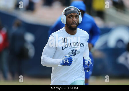 Los Angeles, CA, USA. 12 Jan, 2019. Dallas Cowboys wide receiver Tavon Austin (10) vor dem NFL Divisional Playoffs Spiel zwischen Dallas Cowboys vs Los Angeles Rams im Los Angeles Memorial Coliseum Los Angeles, Ca am 12. Januar 2019. Foto von Jevone Moore Quelle: CSM/Alamy leben Nachrichten Stockfoto