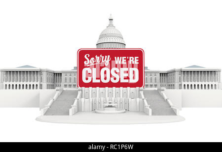 United States Capitol Gebäude mit geschlossenen unterzeichnen. Government Shutdown Abbildung Stockfoto