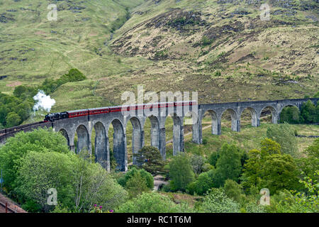 West Coast Eisenbahnen betrieben Dampfzug der Glenfinnan Viadukt überquert auf dem Weg von Fort William nach Mallaig in Highland Schottland Großbritannien Stockfoto