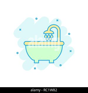 Symbol Badewanne Dusche im Comic-stil. Bad hygiene Vektor Cartoon Illustration Piktogramm. Bath Spa Business Konzept splash Wirkung. Stock Vektor