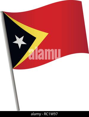Osttimor Flaggensymbol. Timor-leste Flaggensymbol. Nationalflagge von Osttimor auf einer Stange Vector Illustration. Stock Vektor