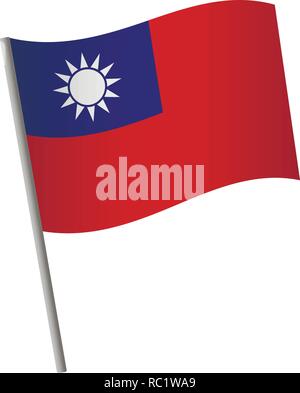 Taiwan Flagge Symbol. Flagge von Taiwan auf einer Stange Vector Illustration. Stock Vektor