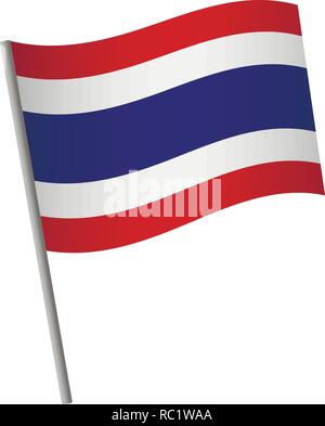 Thailand Flagge Symbol. Nationalflagge von Thailand auf einer Stange Vector Illustration. Stock Vektor