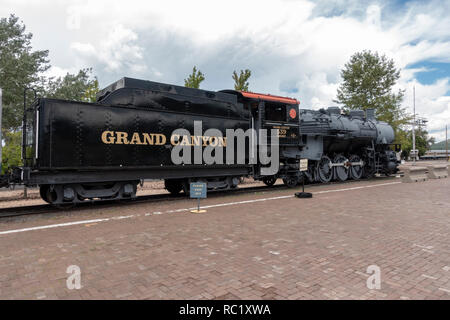 Eine Grand Canyon Railway Dampflokomotive in Williams, als das Tor zum Grand Canyon National Park bekannt, im nördlichen Arizona, USA. Stockfoto