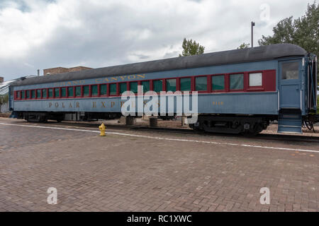 Der Polar Express Beförderung in Williams, als das Tor zum Grand Canyon National Park bekannt, im nördlichen Arizona, USA. Stockfoto