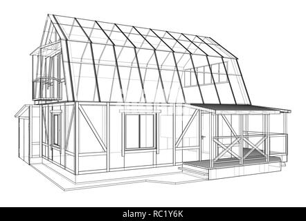 Haus Skizze. Vektor Rendering von 3d Stock Vektor