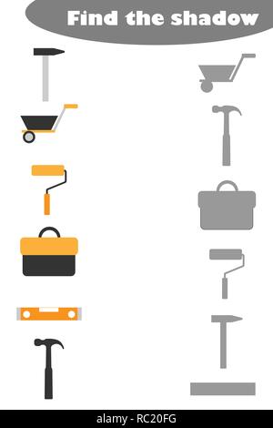Der Schatten Spiel mit Building Bilder für Kinder, Bildung Spiel für Kinder, Vorschule Arbeitsblatt Aktivität, Aufgabe für die Entwicklung des logischen Denkens, Vector Illustration Stock Vektor