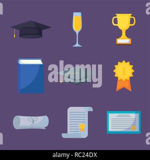 Reihe von Icons Absolventenfeier Vector Illustration Design Stock Vektor