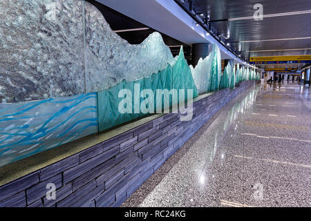 Kunst im öffentlichen Raum Installation am neuen internationalen Flughafen von Calgary (YYC) Anreise Ebene Stockfoto