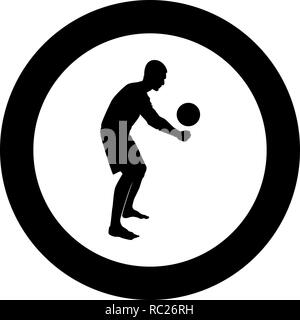 Volleyball Spieler schlägt die Kugel mit der unteren silhouette Seitenansicht Angriff ball Symbol Farbe schwarz Vektor I Stil einfach imagein Kreis rou Stock Vektor