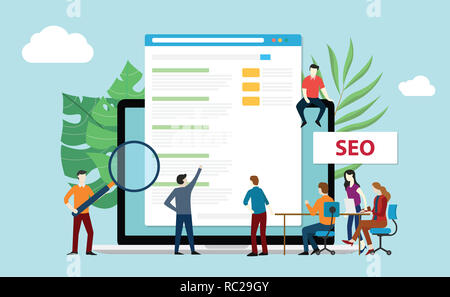 Suchmaschinenoptimierung mit Office Team Zusammenarbeit erhöhen website Bewertung - Vector Illustration Stockfoto