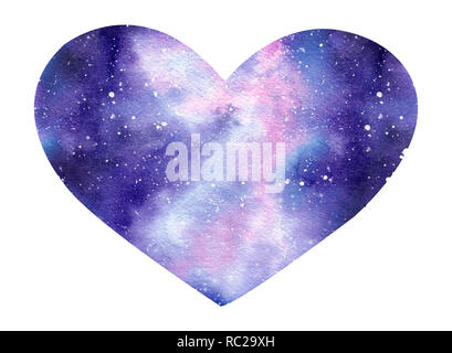 Hand gemalte Aquarell galaxy Abbildung in Form eines Herzens auf weißem Hintergrund. Isolierte Objekte perfekt für Valentinstag invitat Stockfoto