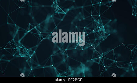 Abstrakte verbunden Linien und Punkte auf blauem Hintergrund. Kommunikation und Technik netzwerk konzept mit beweglichen Linien und Punkten. nahtloser Loop. 4K Stockfoto