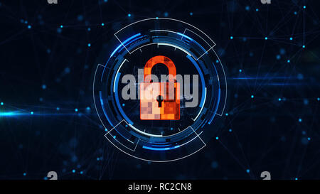 Internet Technologie Netzwerk- und Cyber Security Konzept. mit Schlosssymbol auf sicheren Daten Netzwerk Technologie, Cyber Attack-Schutz für weltweite con Stockfoto