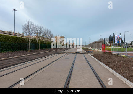 Metrolink Trafford Park Line Bau in der Nähe der Intu Trafford Centre Stockfoto