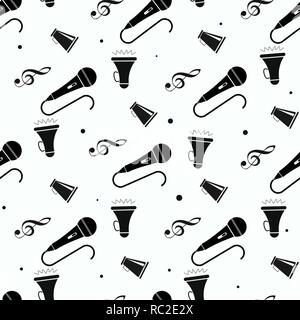 Muster Musik Hinweis und Mikrofon nahtlos auf weißem Hintergrund. Eps 10. Stock Vektor