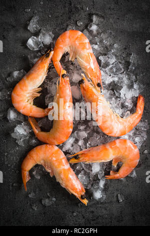 Frische Garnelen Garnelen in Eis. Stockfoto