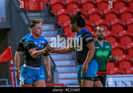 13. Januar 2019, Keepmoat Stadion, Doncaster, England; Betfred Rugby League Testspiel, Kyle Keswick testimonial, Doncaster RLFC vs Leeds Rhinos; Quelle: Craig Milner/News Bilder Stockfoto