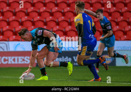 13. Januar 2019, Keepmoat Stadion, Doncaster, England; Betfred Rugby League Testspiel, Kyle Keswick testimonial, Doncaster RLFC vs Leeds Rhinos; Quelle: Craig Milner/News Bilder Stockfoto