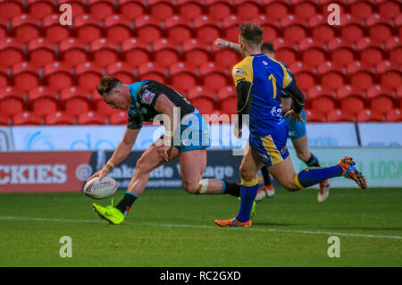 13. Januar 2019, Keepmoat Stadion, Doncaster, England; Betfred Rugby League Testspiel, Kyle Keswick testimonial, Doncaster RLFC vs Leeds Rhinos; Quelle: Craig Milner/News Bilder Stockfoto