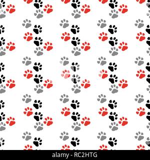 Pfotenabdruck nahtlos. Spuren von Cat textile Muster. Cat footprint nahtlose Muster. Die nahtlose Vektor Stock Vektor