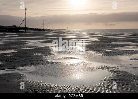 Abenddämmerung am Strand von Hunstanton in Norfolk, England, Großbritannien Stockfoto