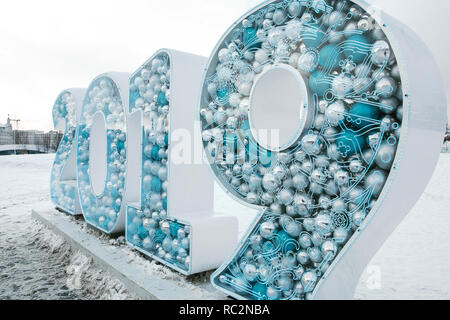 Anzahl Neues Jahr 2019. Beliebte Sehenswürdigkeit, Farbe Winter Foto Stockfoto