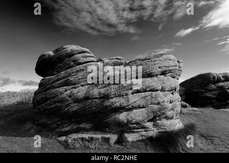 Herbst Blick über den Sieg rock, Birchen Kante, Nationalpark Peak District, Derbyshire, England, Grossbritannien, benannt nach einer der drei historischen britischen Stockfoto