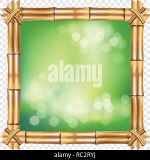 Vector Illustration von Square brown trocken Bambus stammt Grenze Rahmen mit Seil, grün Bokeh auf transparentem Hintergrund. Abstrakte Spa Konzept tropischen Bann Stock Vektor