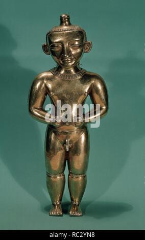 TESORO DE LOS QUIMBAYAS - FIGURA MASCULINA DE ORO - Kolumbien - 200-1000 DC. Lage: das Museo DE AMERICA - coleccion. MADRID. Spanien. Stockfoto