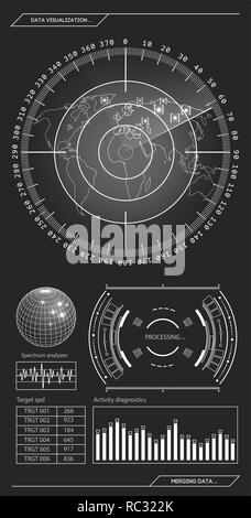 Militärische blau Radar. Bildschirm mit Ziel. Futuristische HUD-Schnittstelle. Vektor Illustration. Stock Vektor