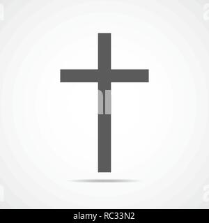 Grau christliche Kreuz Symbol. Einfache christliche Kreuz auf hellen Hintergrund. Vector Illustration. Stock Vektor