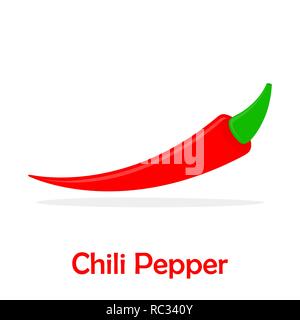 Chili in flacher Ausführung. Vector Illustration. Eine Chili, auf weißem Hintergrund Stock Vektor