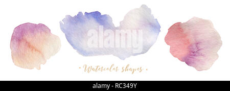 Sammlung von Aquarell banner Form Blots, isoliert auf weißem backgraund mit Wasser brash. Abstrakte Textur Element. Bunte grafische Darstellung der Malerei. Stockfoto
