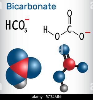 Anion Bicarbonat (HCO3) - Strukturelle chemische Formel und Molekül-Modell. Vector Illustration Stock Vektor