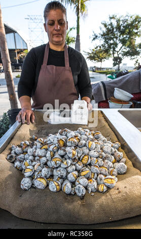 Geröstete Kastanien im Verkauf bei einem open air abgewürgt. Stockfoto
